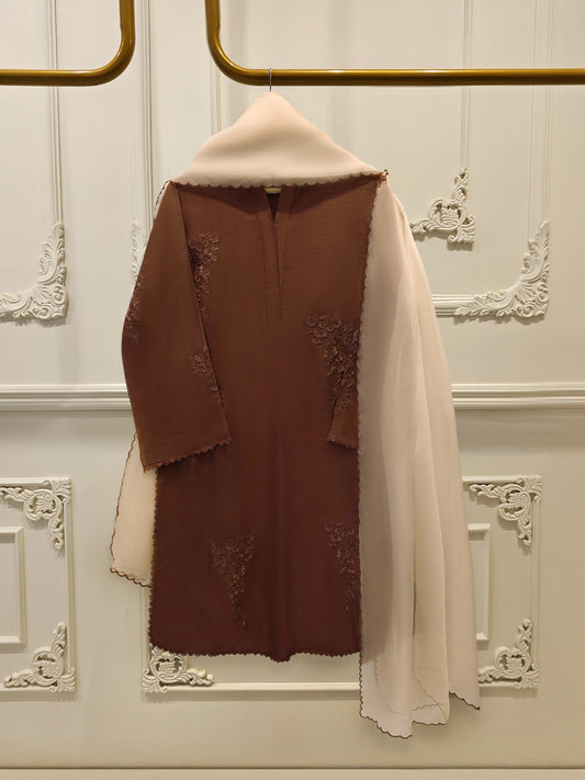 Agha Noor Pure Embroidered Korean Silk Suit | 3 Piece