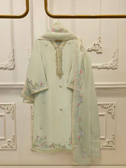 3 Piece- Pure Sheesha Silk Embroidered Suit