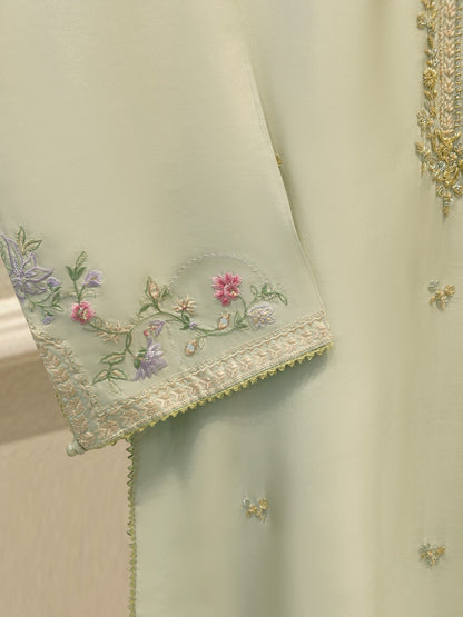 3 Piece- Pure Sheesha Silk Embroidered Suit