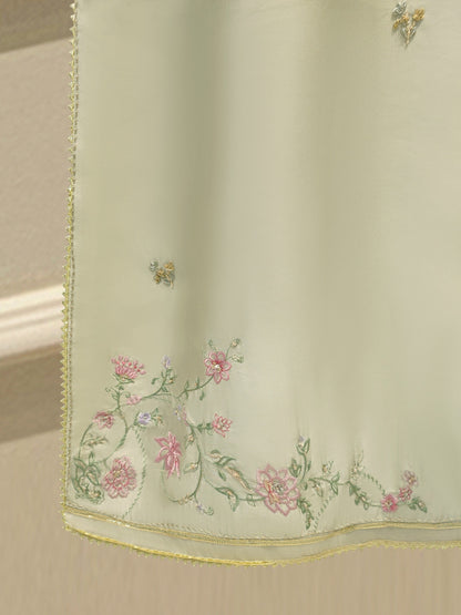 3 Piece- Pure Sheesha Silk Embroidered Suit
