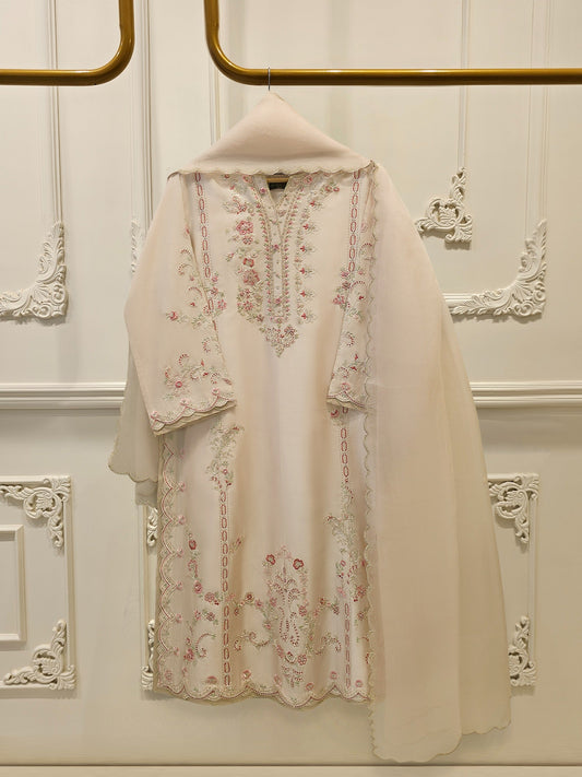 AGHA NOOR 3 Piece- Pure Sheesha Silk Embroidered Suit