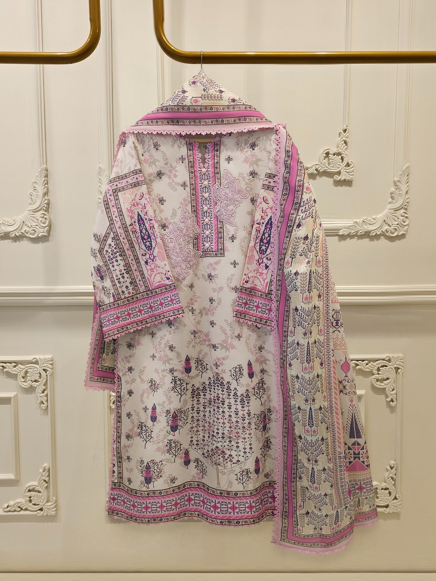 2-Piece Embroidered Digital Printed Cambric Suit