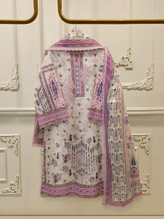 2-Piece Embroidered Digital Printed Cambric Suit