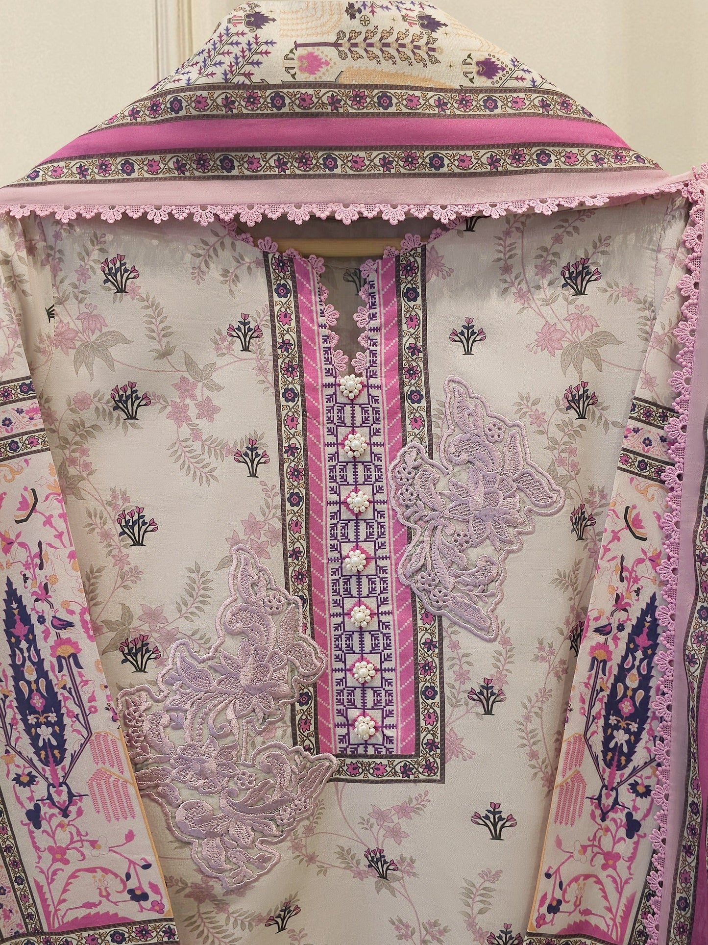 2-Piece Embroidered Digital Printed Cambric Suit