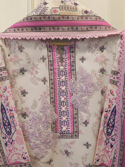 2-Piece Embroidered Digital Printed Cambric Suit