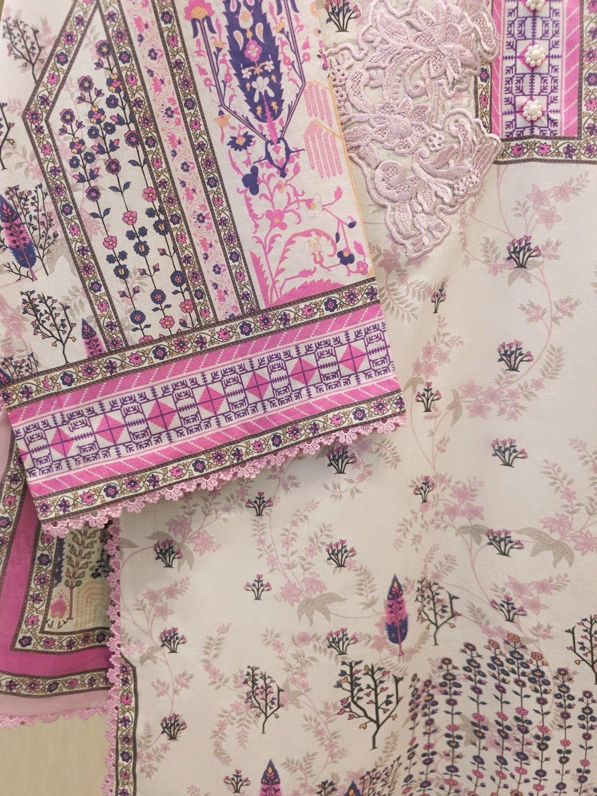 2-Piece Embroidered Digital Printed Cambric Suit