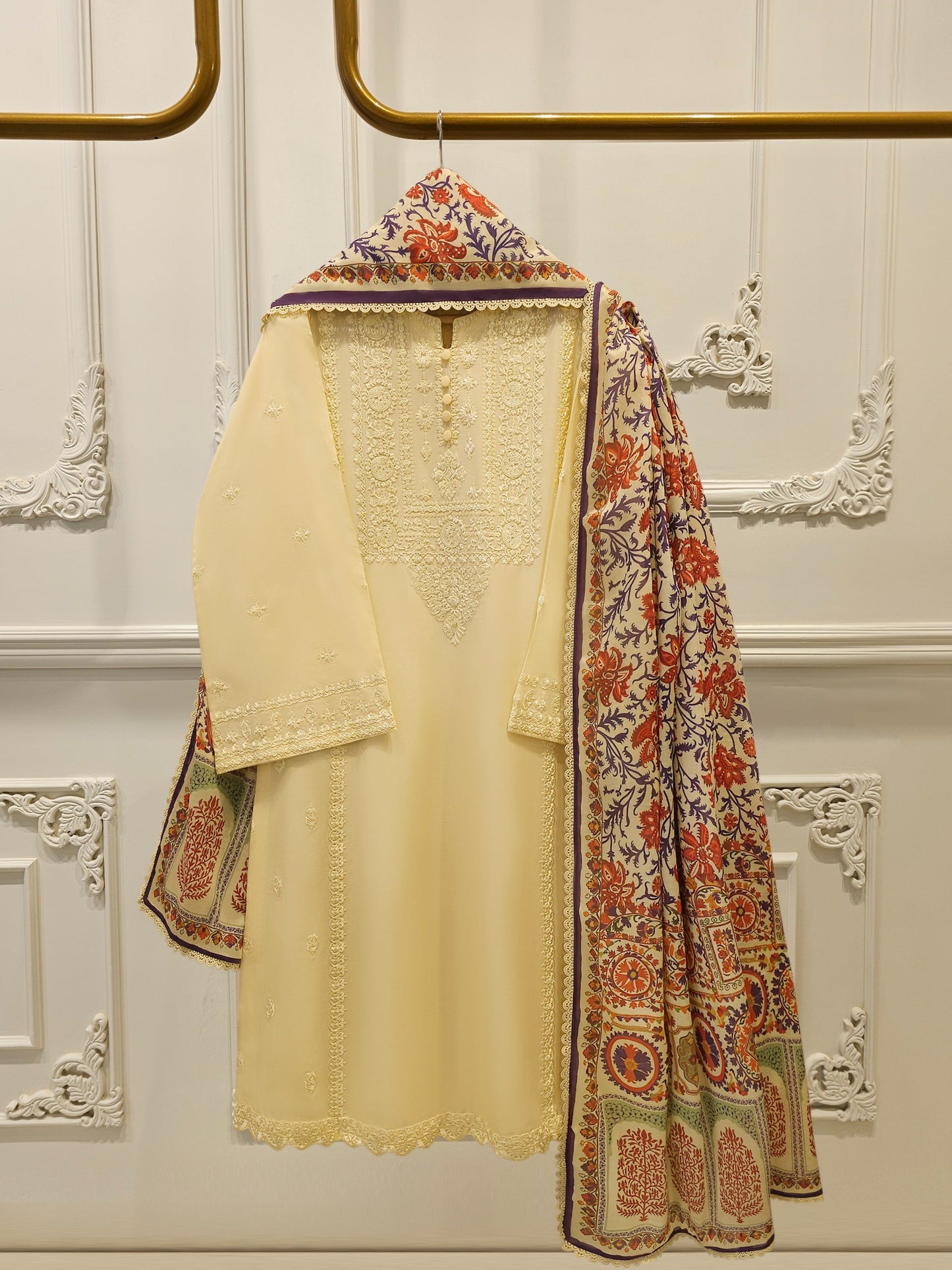 3 Piece - Embroidered Cambric Suit