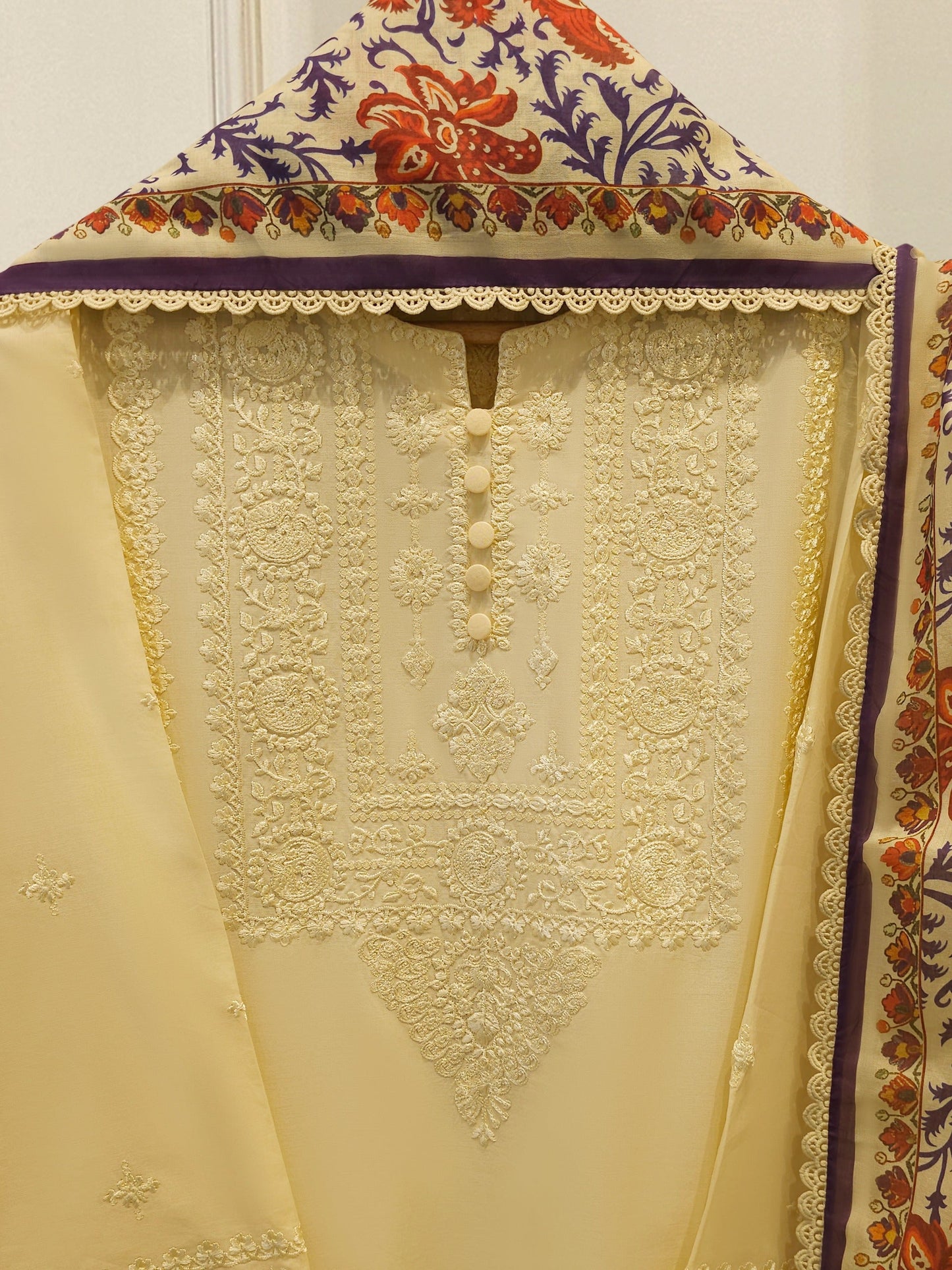 3 Piece - Embroidered Cambric Suit