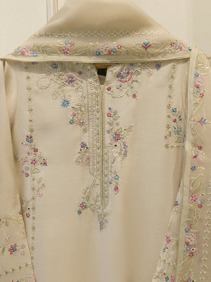 3 Piece- Pure Shisha Silk Embroidered Suit