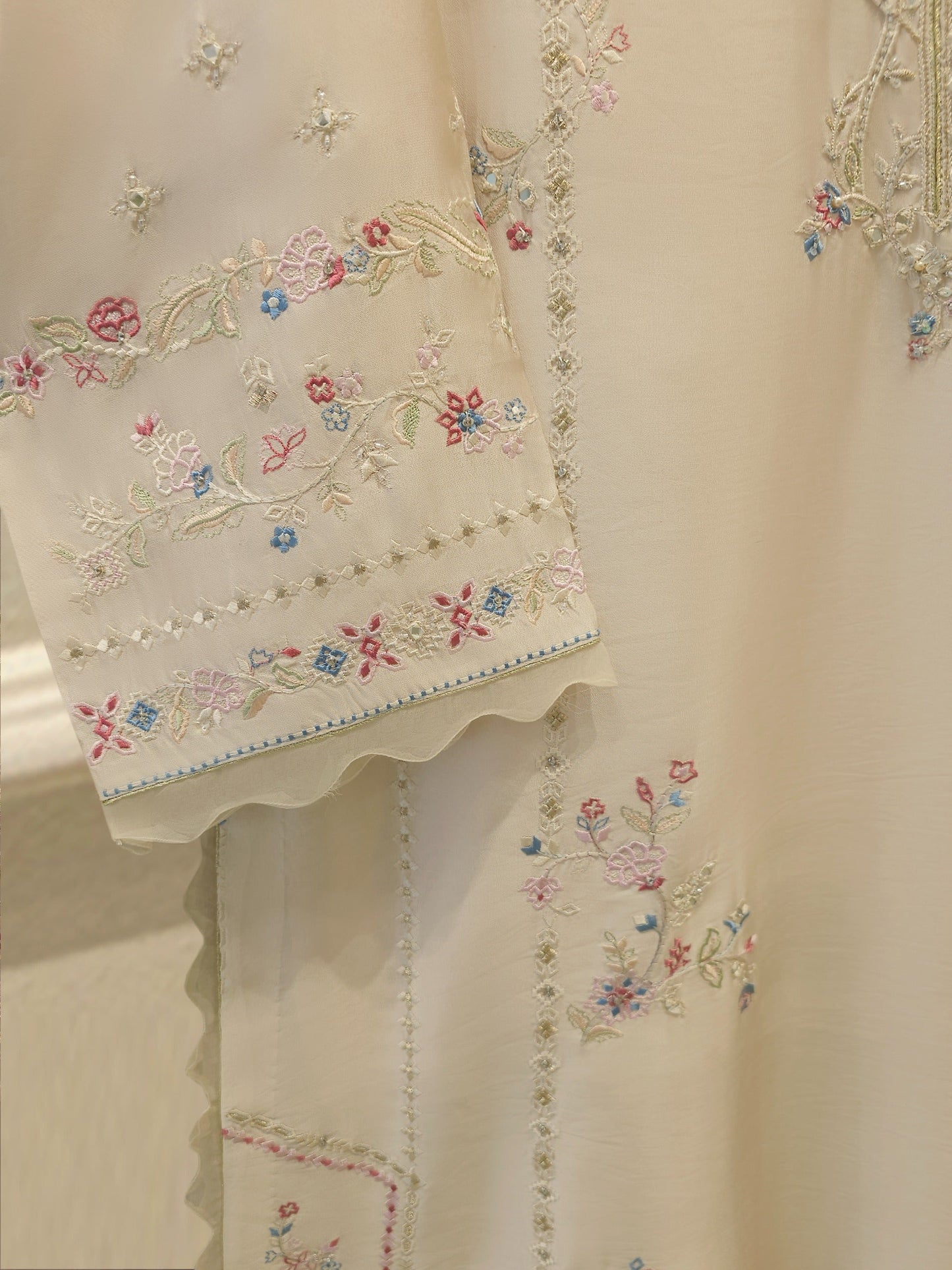 3 Piece- Pure Shisha Silk Embroidered Suit