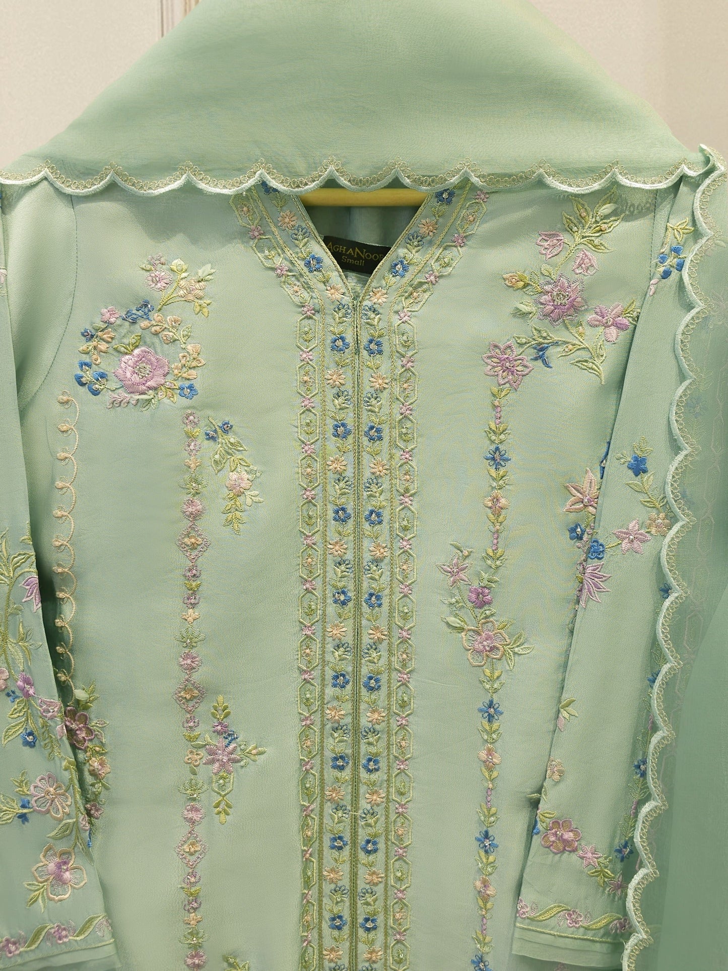3 Piece- Pure Shisha Silk Embroidered Suit