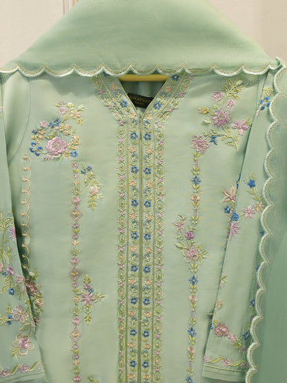 3 Piece- Pure Shisha Silk Embroidered Suit
