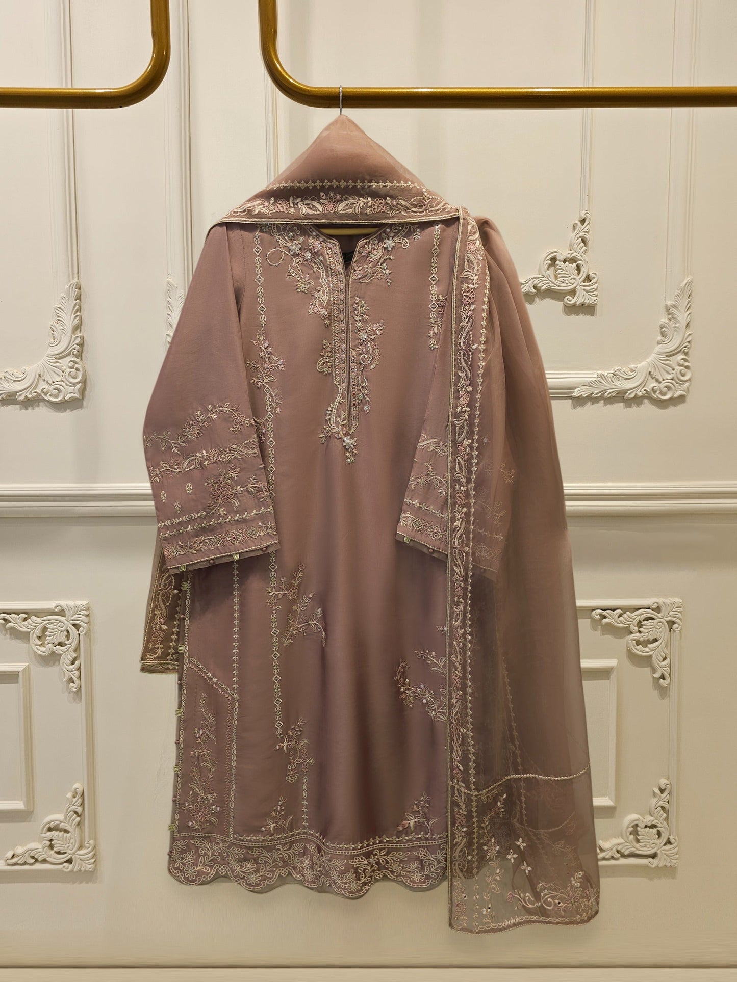 3 Piece- Pure Shisha Silk Embroidered Suit