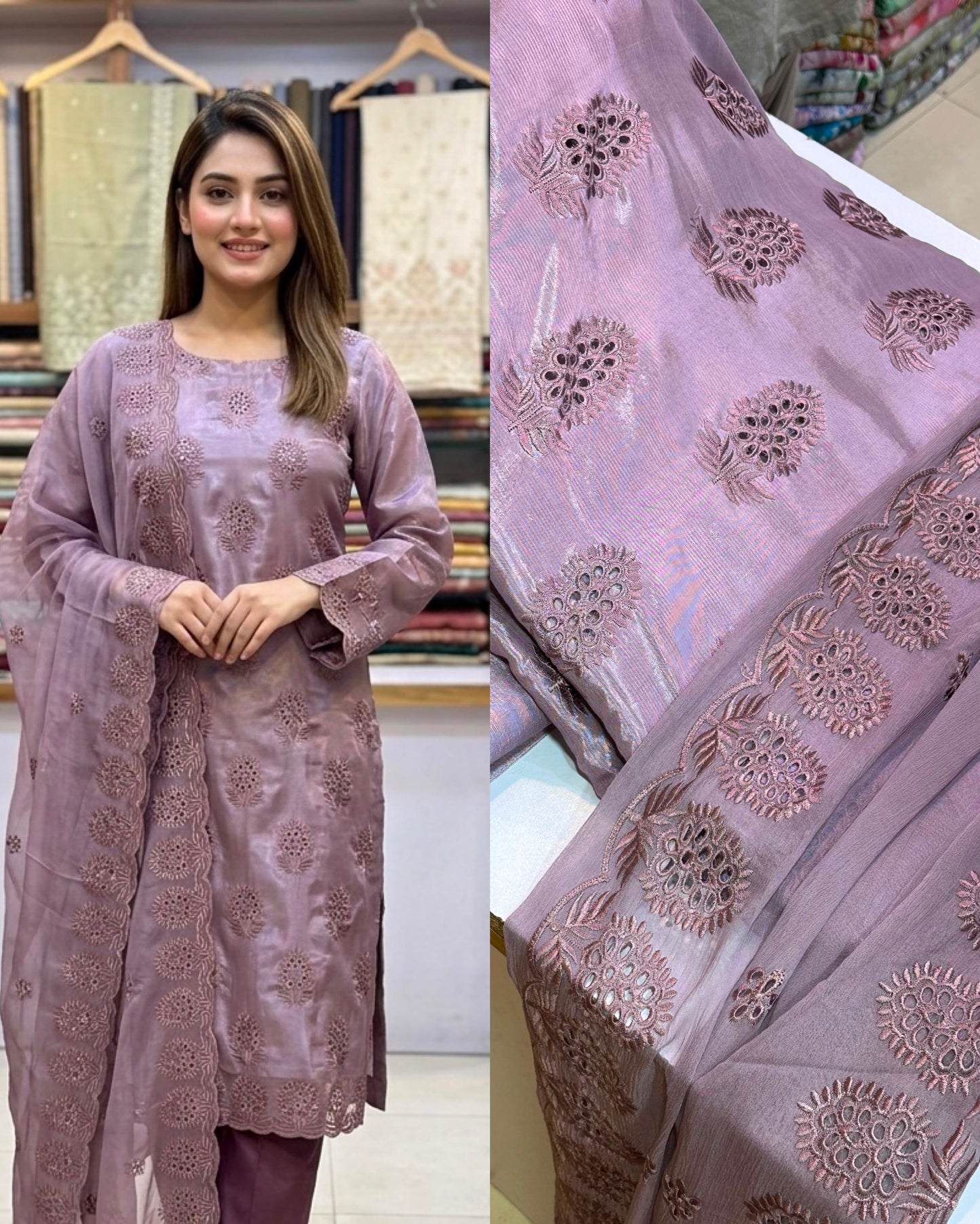 Pure silk Cutwork suit