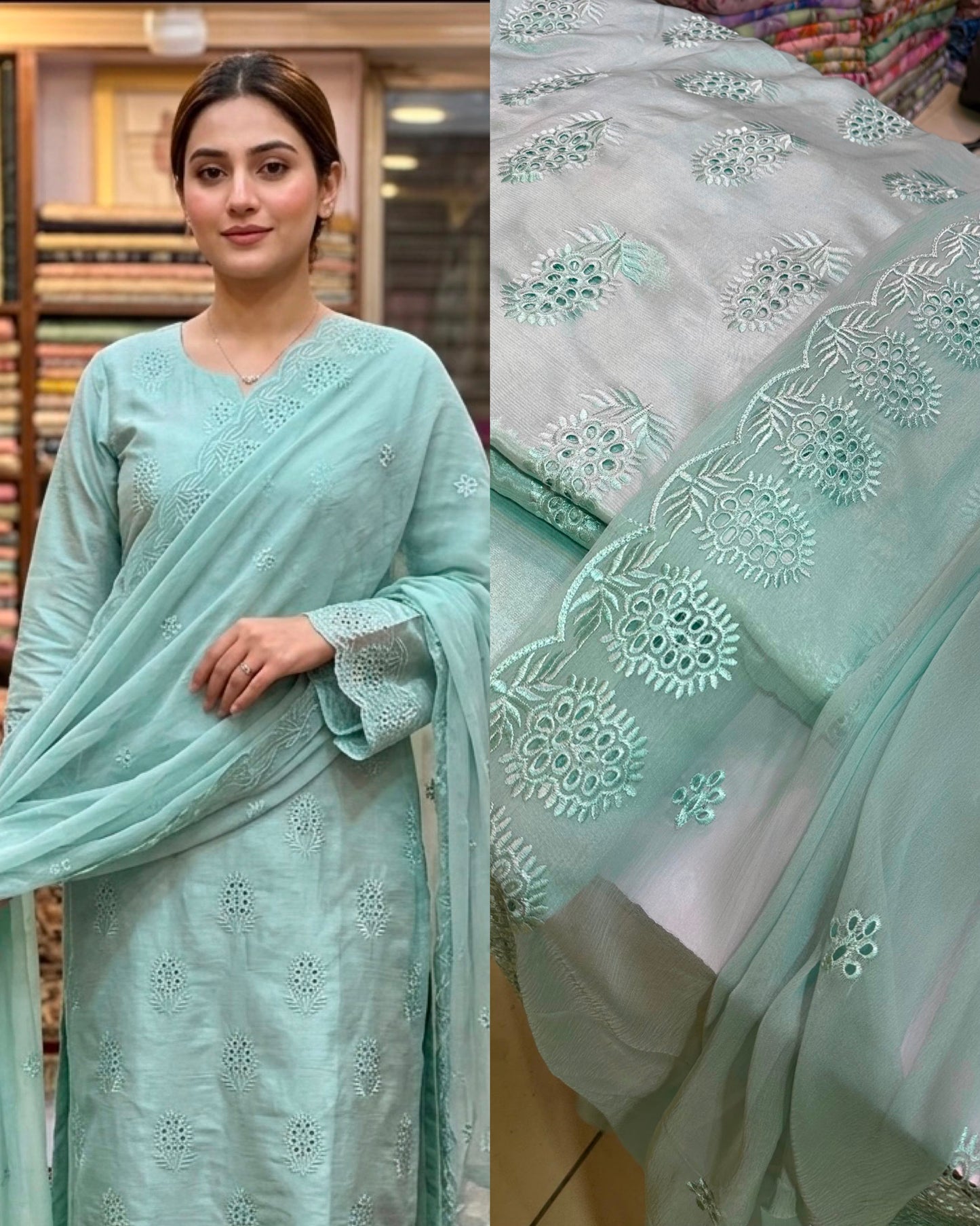 Pure silk Cutwork suit