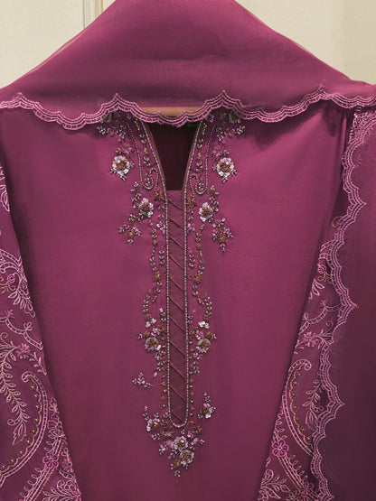 3 Piece - Pure Khaddi Silk Embroidered Suit